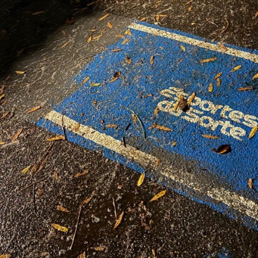 Pintura sendo apagada na pista de cooper do Parque da Jaqueira