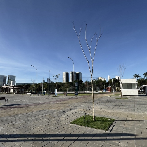 Parque Eduardo Campos foi inaugurado com poucas áreas verdes e muito concreto