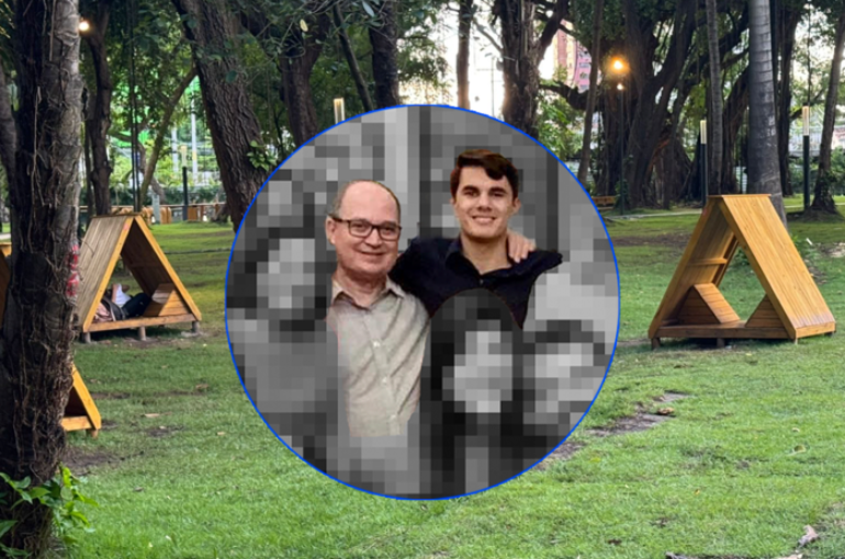 Felipe Emanoel em eventos sociais e familiares com Magno Martins. Ao fundo, parte da obra da segunda etapa da Tamarineira